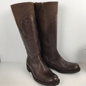 LL BEAN Brown Leather Side Zip Knee High Tall Riding Boots Size 6.5